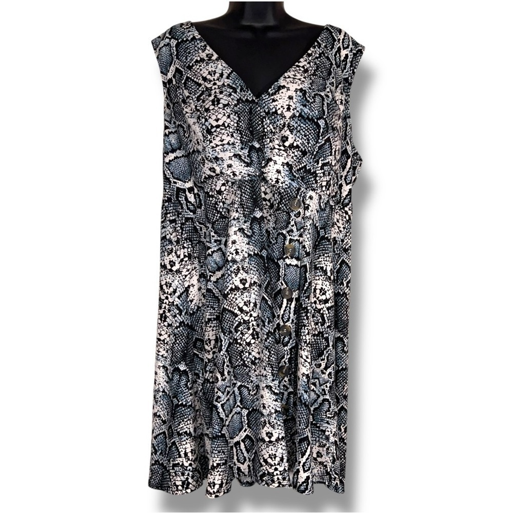 Juniors 2X Derek Heart Sleeveless Dress Snake Animal Print Stretch Blue Black